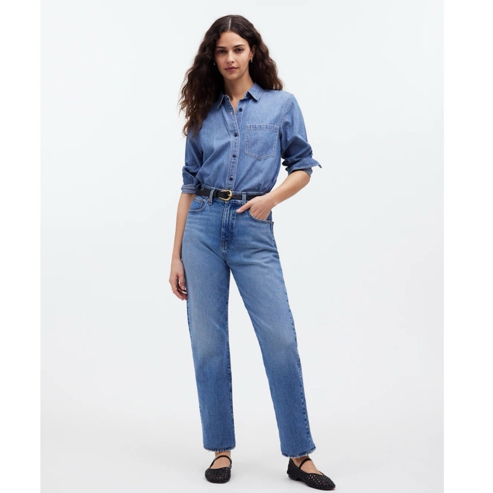 Classic High-Rise Straight Leg Jeans in Light Blue